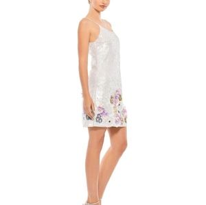 Mac Duggal #93628 SEQUINED MIXED MEDIA FLORAL EMBELLISHED MINI DRESS size 12
